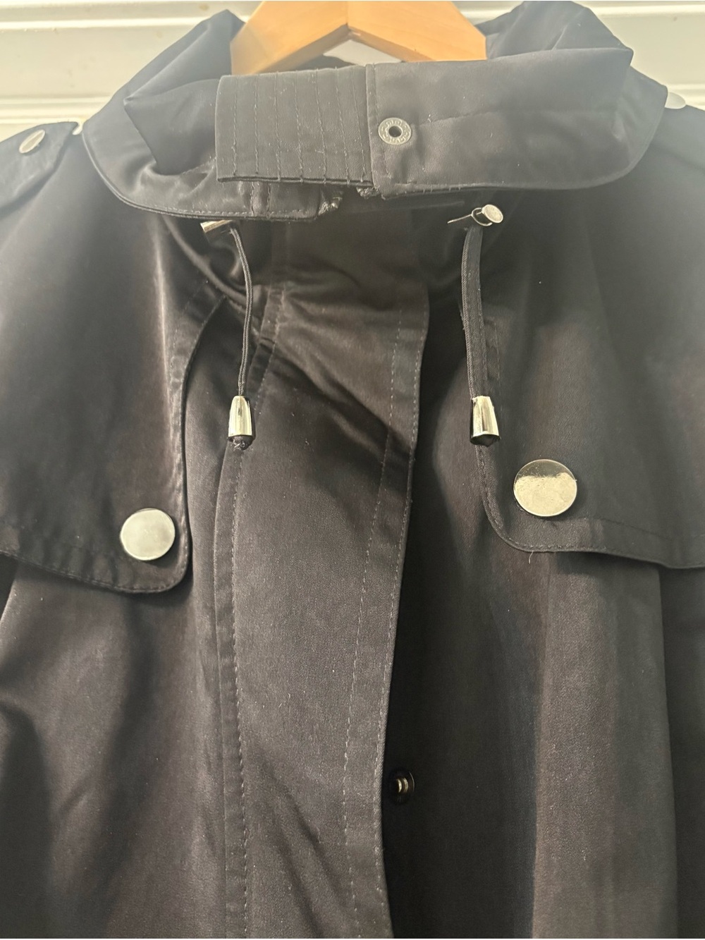London Fog Black Hooded Raincoat with Snap Details